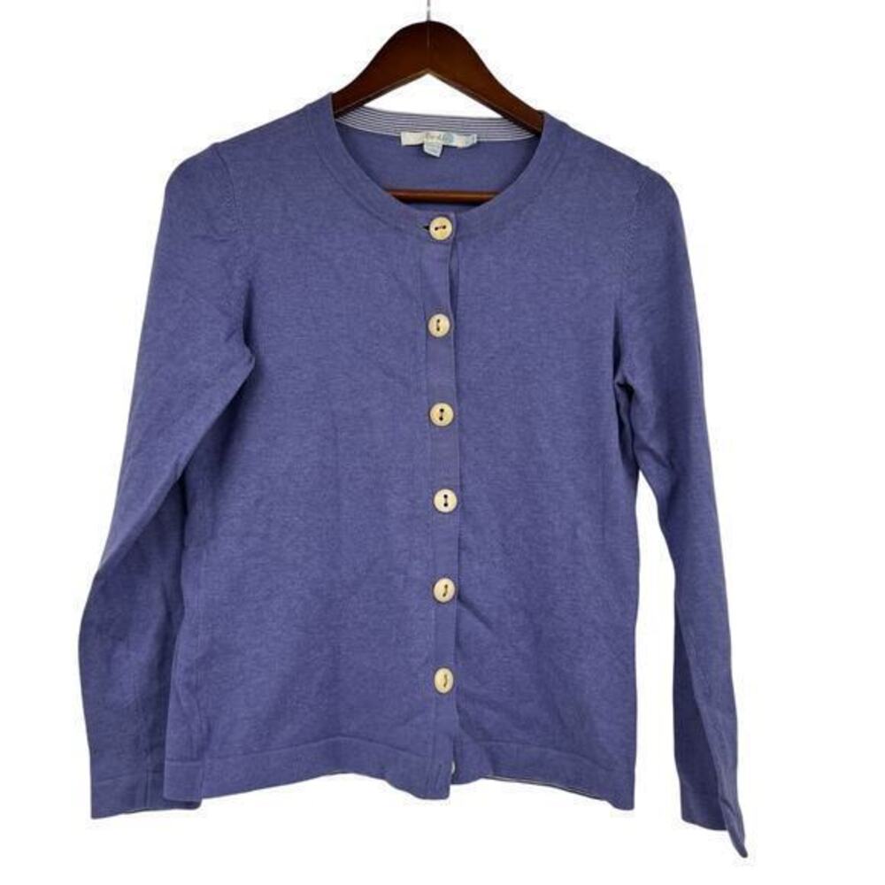 Boden button front long sleeve cotton lavender purple cardigan sweater size 8